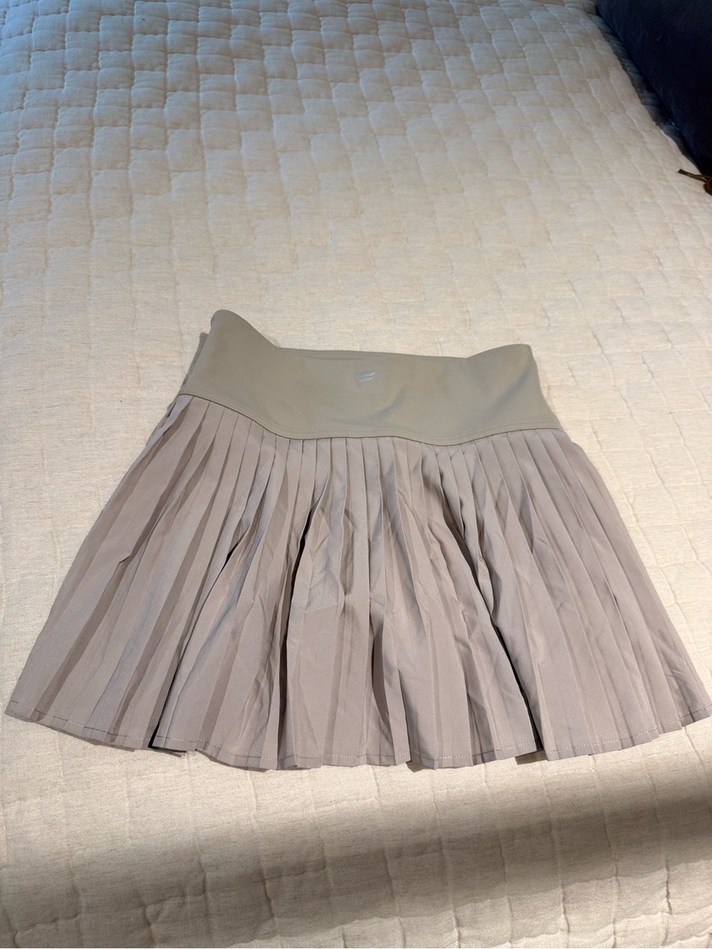 Fabletics Pleated Skater Skirt in Light Taupe and Stone